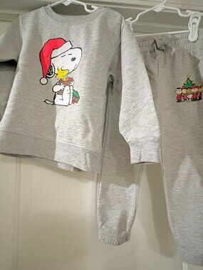 Peanuts Snoopy Christmas Sweatshirt Jogger Set 4T Gray Unisex Woodstock